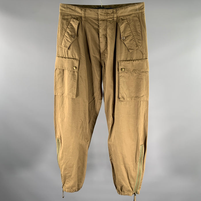 RALPH LAUREN Size 10 Green Olive Cotton Linen Silk Cargo Pants