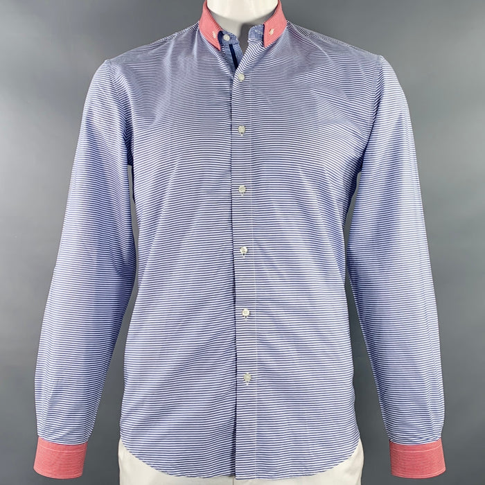 ETRO Size L Blue White Red Stripe Long Sleeve Shirt