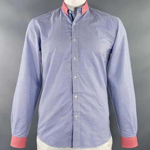 ETRO Size L Blue White Red Stripe Long Sleeve Shirt