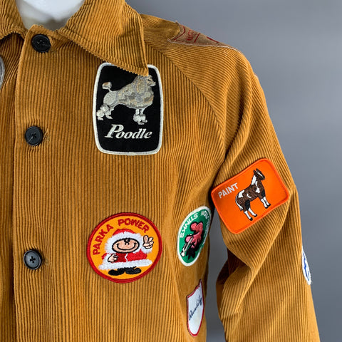 BODE Size M L Tan Multi Color Patches Cotton Buttoned Coat