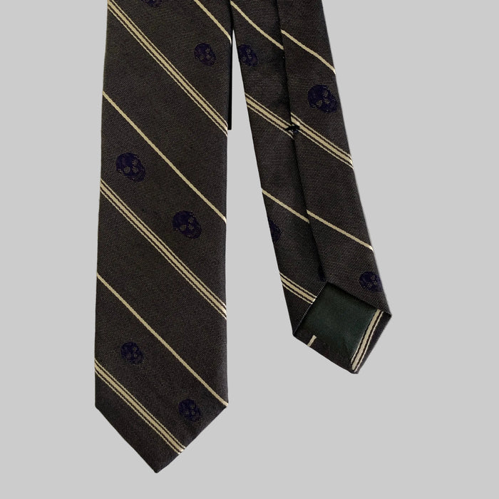 ALEXANDER MCQUEEN Grey White & Purple Mixed Pattern Cotton Silk Tie