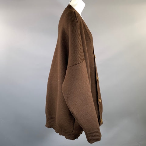 VETEMENTS FW2018 Size M Brown Wool & Nylon Knitted Buttoned Cardigan Womens