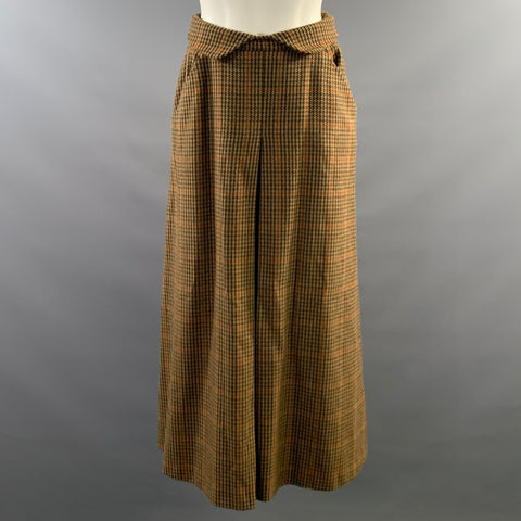 ANNE KLEIN Size 0 Brown Black Glen plaid Pleated Long Skirt