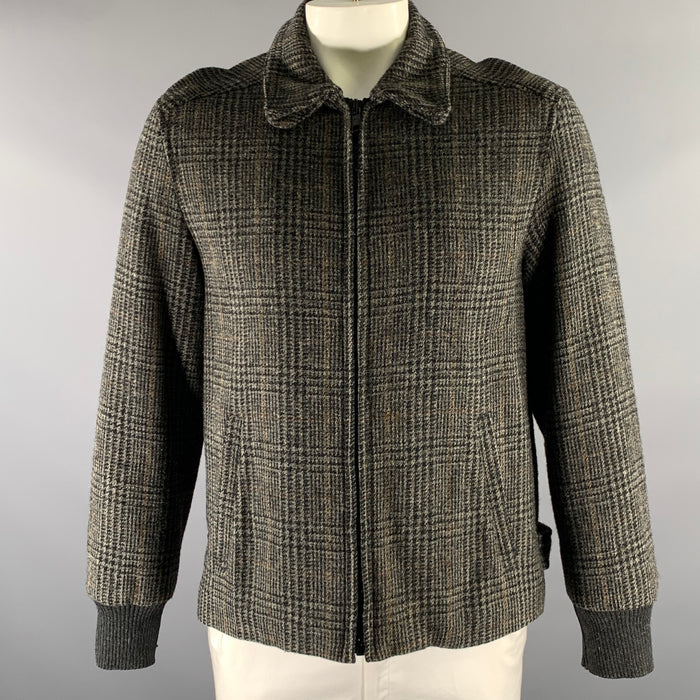 MARC JACOBS Size L Grey Black Glen Check Wool Zip Up Jacket