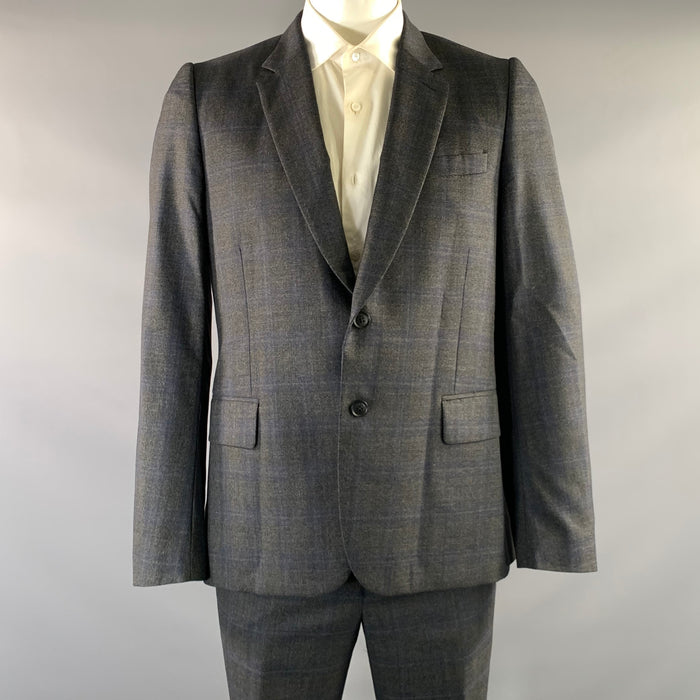 PAUL SMITH Chest Size 44 Grey Navy Plaid Wool Notch Lapel 36 31 Suit