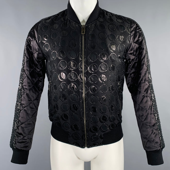 DOLCE & GABBANA Size 34 Black Silver Circles Cotton Blend Bomber Jacket