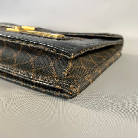 BALLY Brown Black Monogram Leather Wristlet Bag