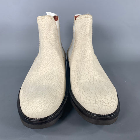 DONALD J PLINER Size 9.5 White Cream Crackled Leather Chelsea Boots