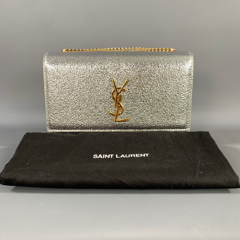 YSL Silver Gold 657228 Metallic Leather Cross Body Bag