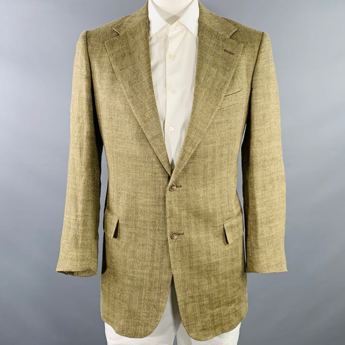 POLO by RALPH LAUREN Size 44 Tan Khaki Herringbone Flax Sport Coat