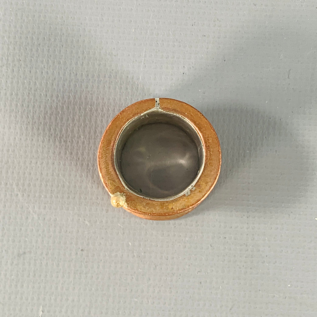 LOCUST HOUSE Ring Size 9 Copper Gold Hammered Sterling Silver Saddle Ring