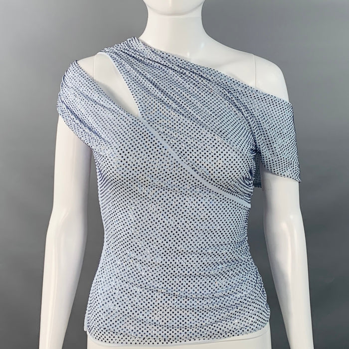 SELF-PORTRAIT SS25 Size 2 Pale Blue Polyester Blend Rhinestones Ruched Cutouts Dress Top