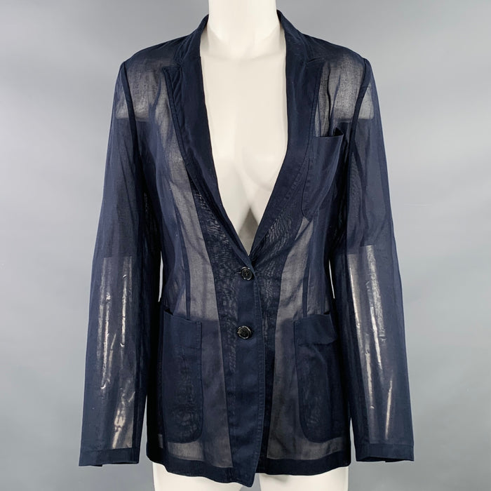 DRIES VAN NOTEN Size XS Navy Cotton Sheer Peak Lapel Jacket Blazer