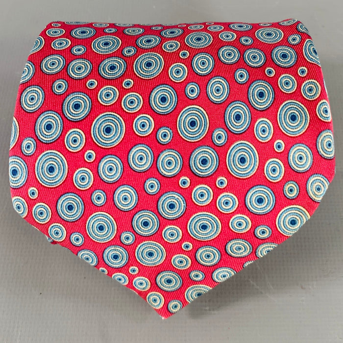 HERMES Red Blue White Circles Silk Tie