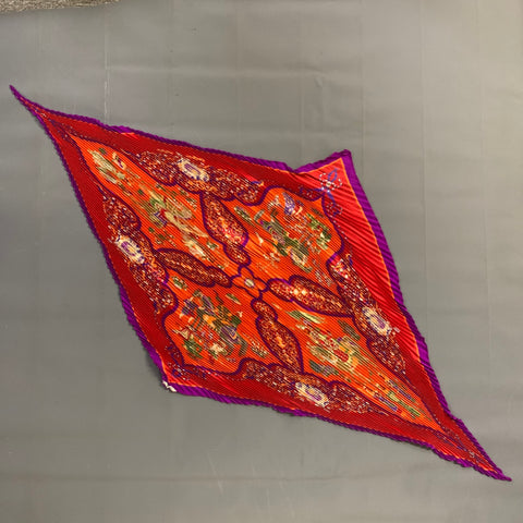 HERMES Orange Purple Pleated Silk Scarves