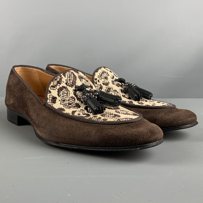 CHRISTIAN LOUBOUTIN Size 9 Brown Beige Mixed Materials Woven Tassels Loafers