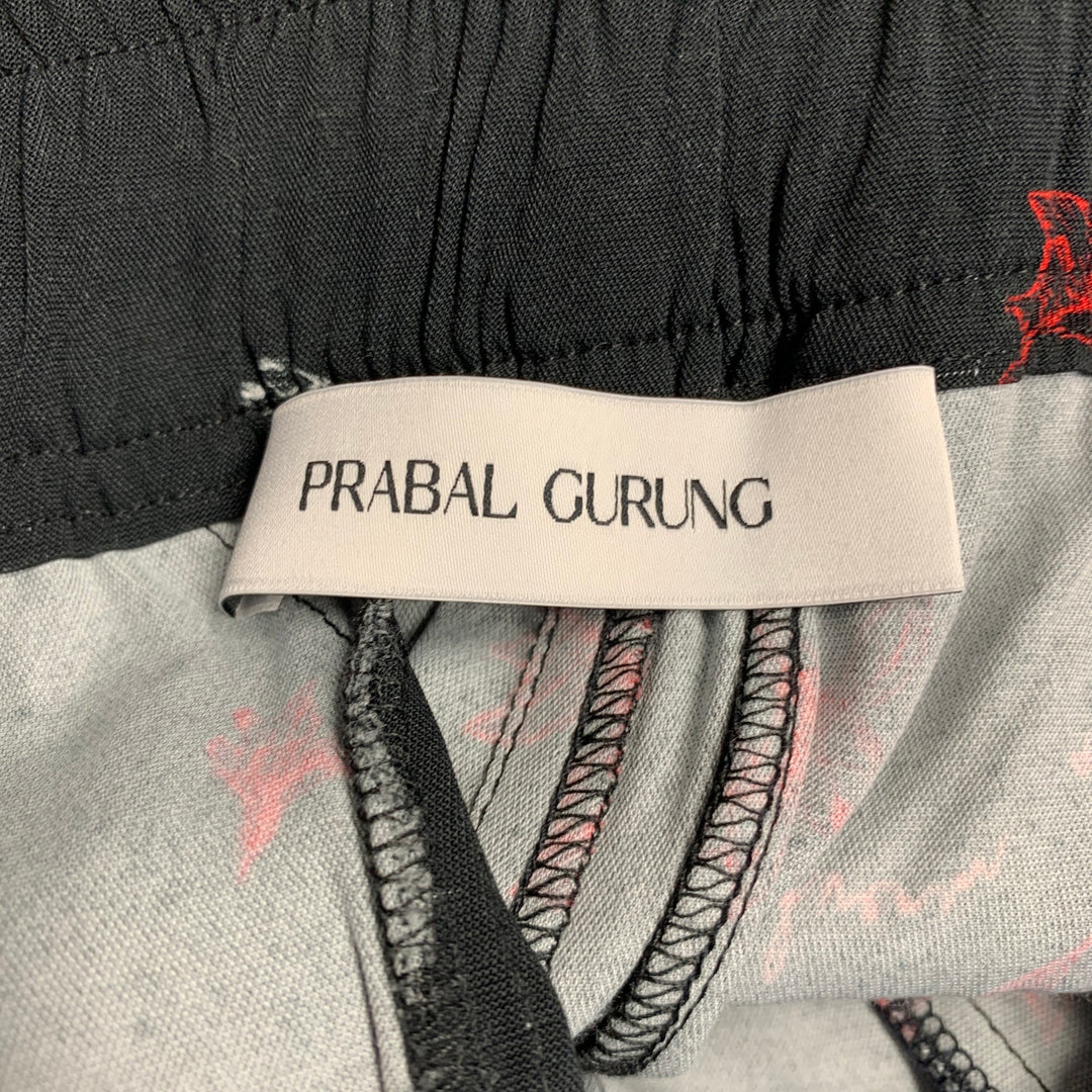 PRABAL GURUNG Size S Black Red Floral Lounge Casual Pants