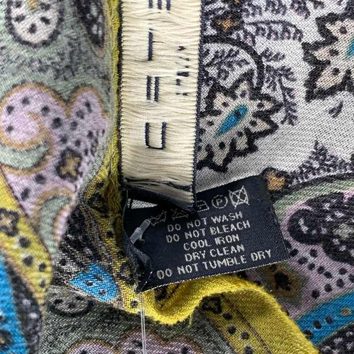 ETRO Multi Color Paisley Silk Wool Fringe Scarf