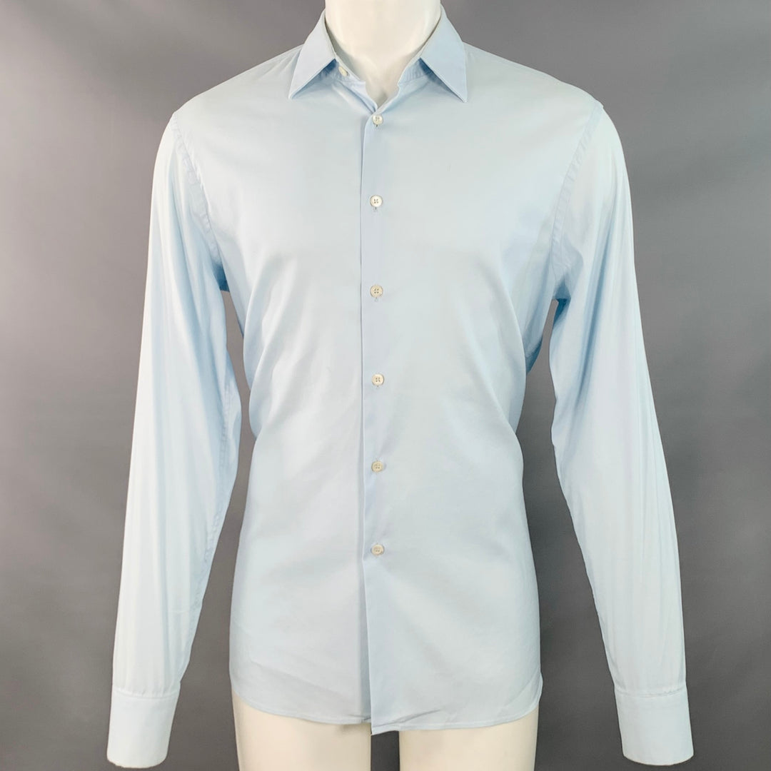 PRADA Size M Light Blue Cotton Blend Spread Collar Long Sleeve Shirt