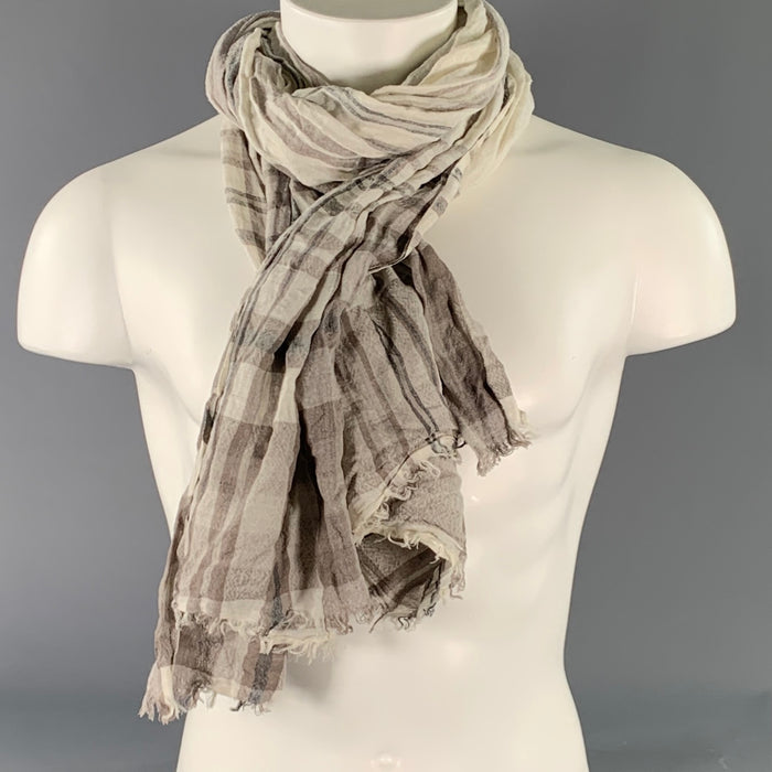 BRUNELLO CUCINELLI Size Beige Grey Plaid Linen Scarves