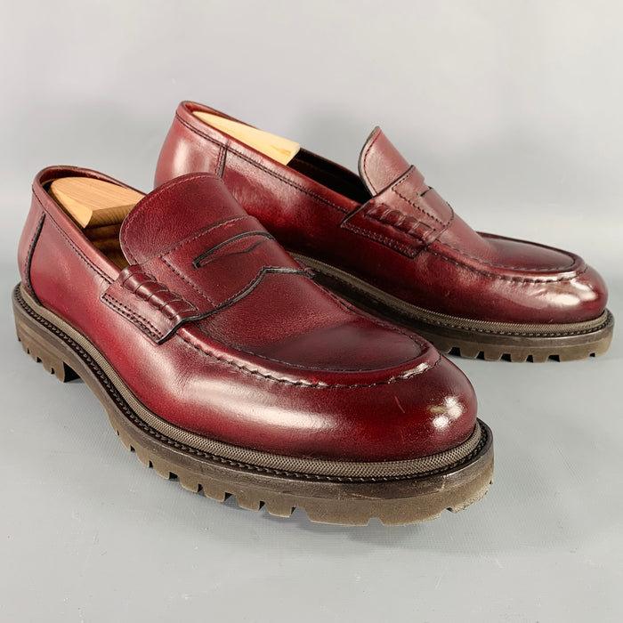 BRUNELLO CUCINELLI Size 12 Burgundy Leather Penny Loafers