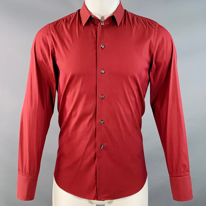 EMPORIO ARMANI Size S Red Burgundy Cotton Blend Spread Collar Long Sleeve Shirt