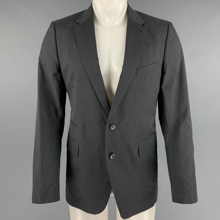 DRIES VAN NOTEN Size 40 Black Grey Stripe Cotton Sport Coat