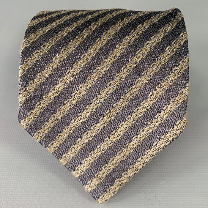 ARMANI COLLEZIONI Black Taupe Diagonal Stripe Silk Woven Tie