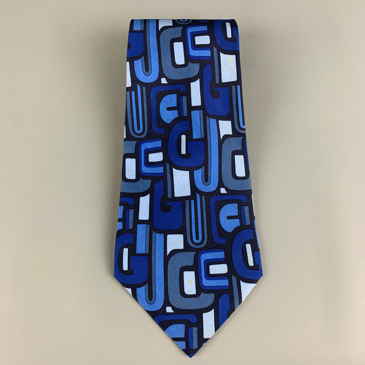 GUCCI Navy Blue Geometric Silk Tie