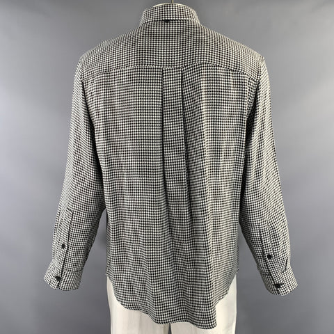 DESCENDANT OF THIEVES Size L White Black Houndstooth Cotton Long Sleeve Shirt