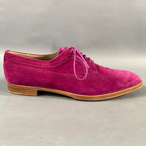 MANOLO BLAHNIK Size 8.5 Purple Perforated Suede Wingtip Lace Up Shoes