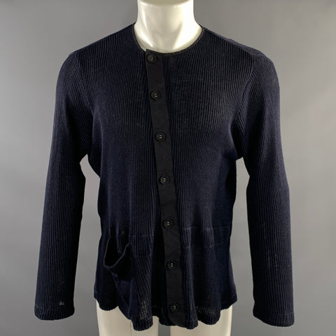PAUL HARNDEN Size M Navy Ribbed Linen & Cotton Button Up Cardigan