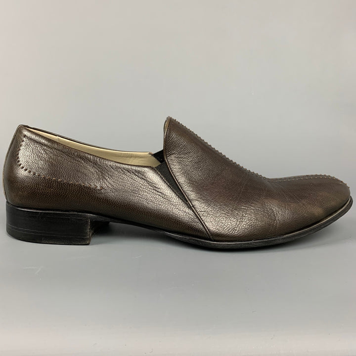 BRUNO MAGLI Size 9 Brown Contrast Stitch Leather Loafers