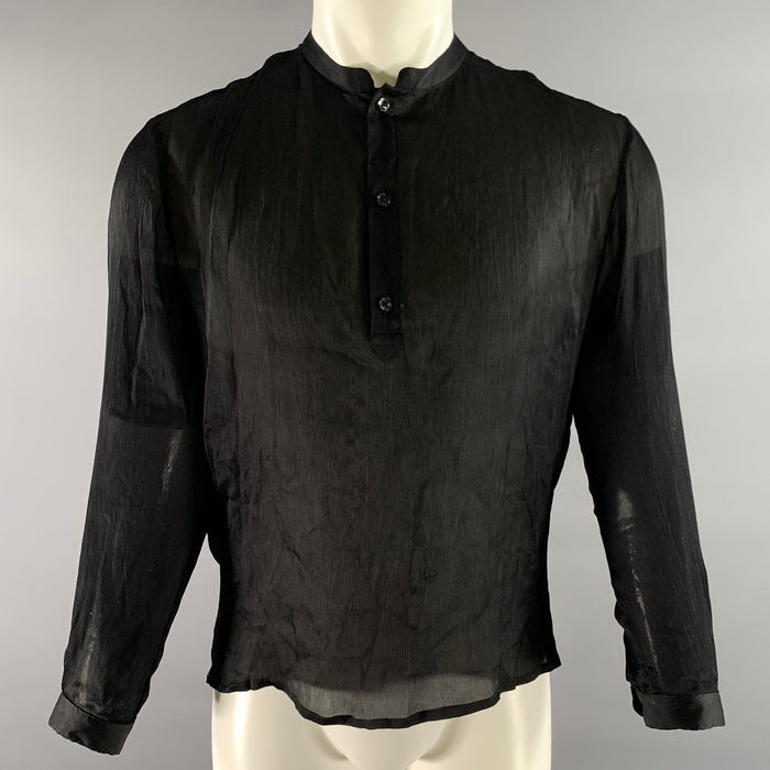 SAINT LAURENT Size S Black Sheer Band Collar Popover Shirt