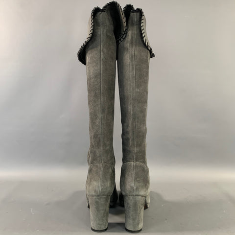 MICHELE NEGRI Size 8 Grey Black Leather Suede Contrast Stitch Boots