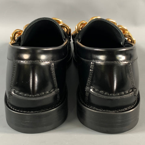 VERSACE SS2021 Size 9 Black Gold Leather Loafer Flats