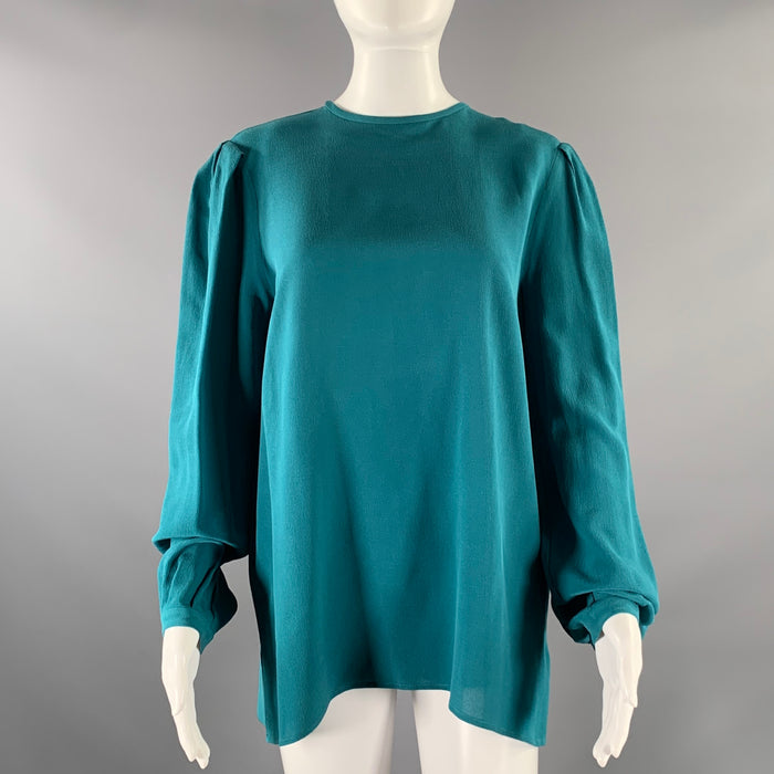 ETRO Size M Blue Turqoise Silk Textured See Through Casual Top