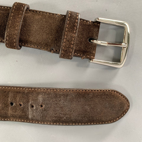 LORO PIANA Size 38 Dark Brown Silver Suede Belt