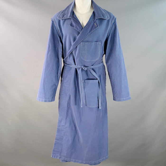 MAISON MARGIELA Size 34 Blue Wash Cotton Wrap Around Belted Trench Coat