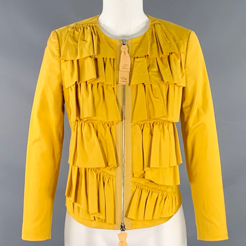 3.1 PHILLIP LIM Size 4 Yellow Cotton Blend Ruffled Jacket Blazer