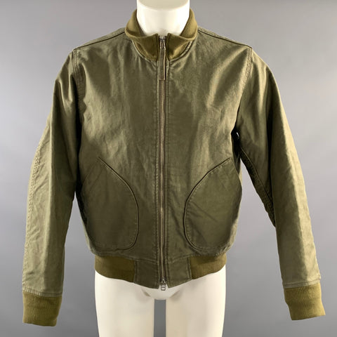 IRON HEART Size M Green Khaki Cotton Zip Up Jacket