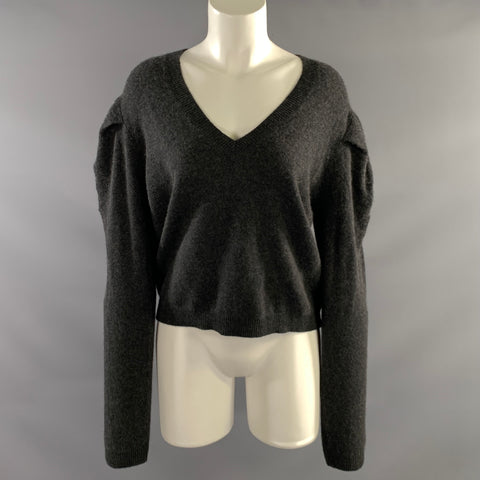 FRAME Size XL Grey Cashmere Ruched V Neck Pullover Womens