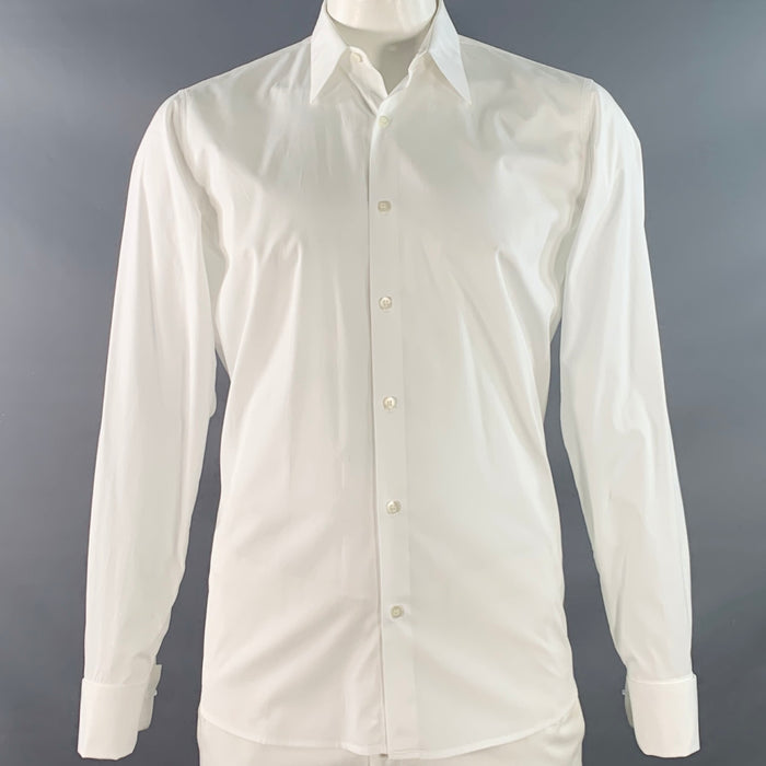 DRIES VAN NOTEN Size L White Cotton French Cuff Long Sleeve Shirt