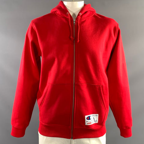 SUPREME Size L Red Logo Cotton Polyester Hooded Jacket