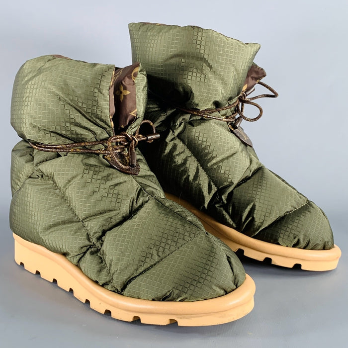 LOUIS VUITTON Size 8 Pillow Comfort Green Brown Nylon Monogram Boots