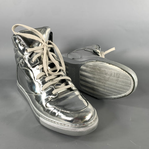 BALENCIAGA Size 7 Silver Metallic Leather High Top Sneakers