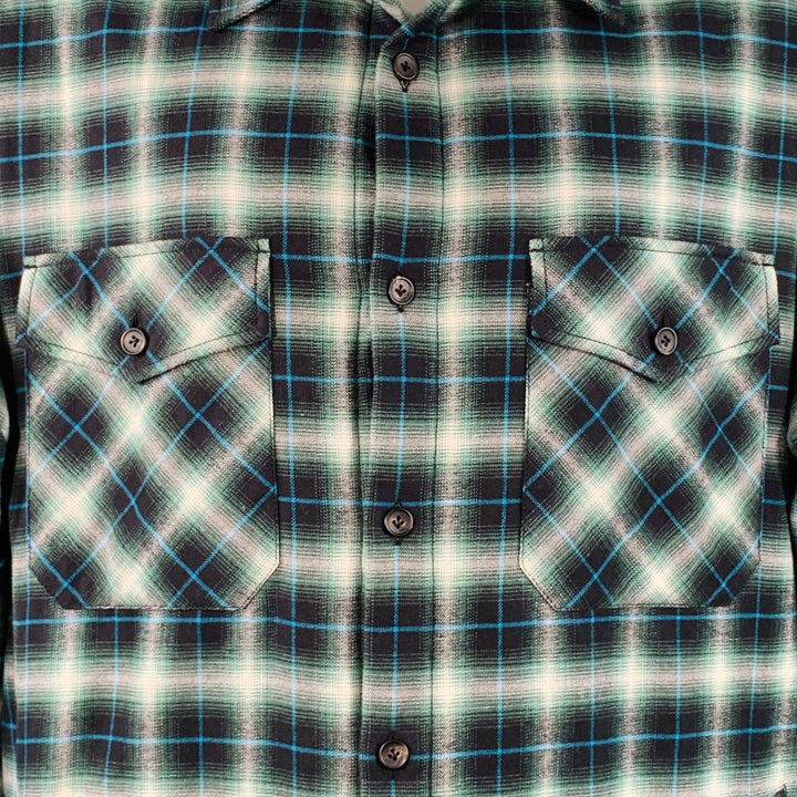 LANVIN Size XL Green Black White Plaid Cotton Oversized Shirt Jacket