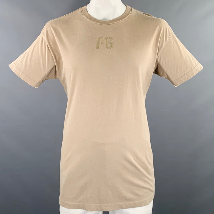 FEAR OF GOD Size L Khaki Cotton Velvet Logo Crew Neck T-shirt