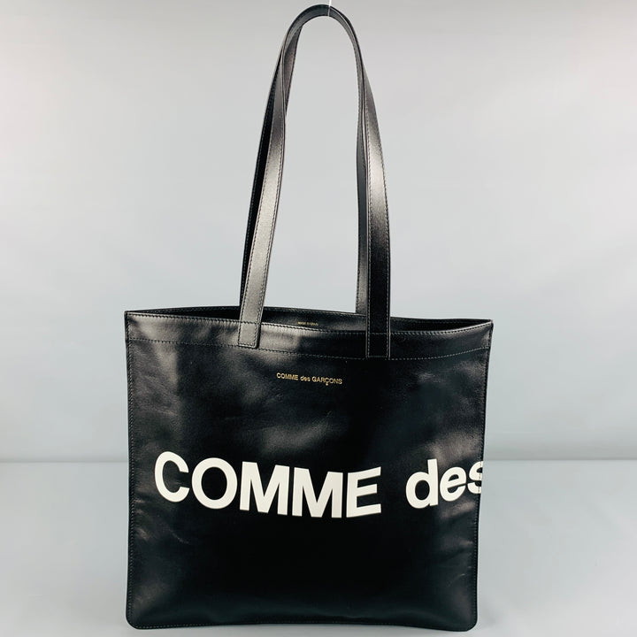 COMME des GARCONS Black White Logo Cowhide Leather Tote Bag