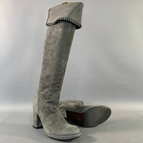 MICHELE NEGRI Size 8 Grey Black Leather Suede Contrast Stitch Boots
